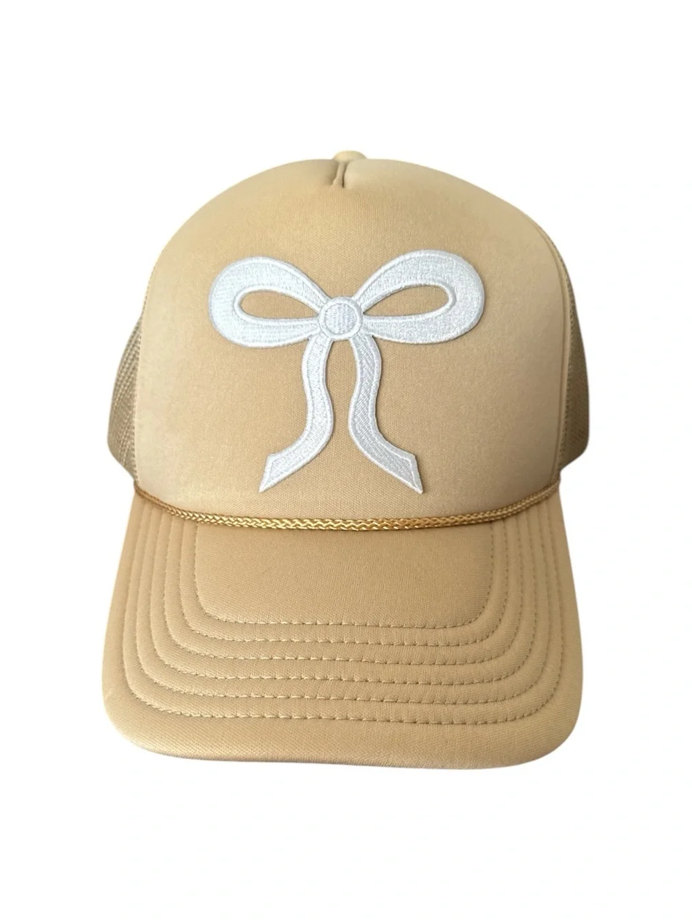 Madley Tan White Bow Trucker Hat Mesh Snapback Coquette Never Worn